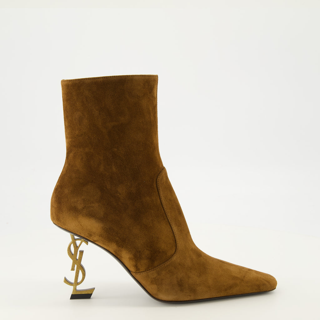 Bottines Stivali Opyum in Suede Marrone Saint Laurent Marron Femme
