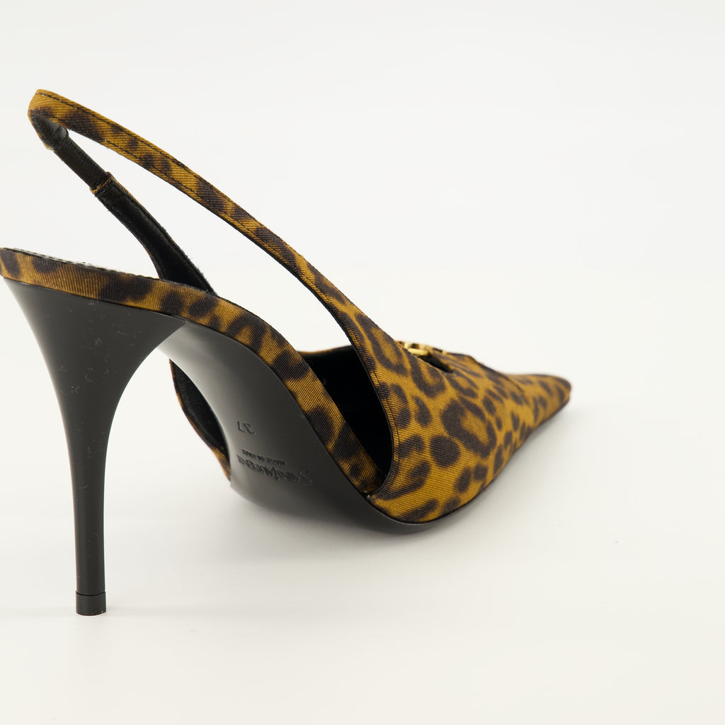 Escarpins Babylone Breteuil Leopard Slingbacks Saint Laurent Marron Femme