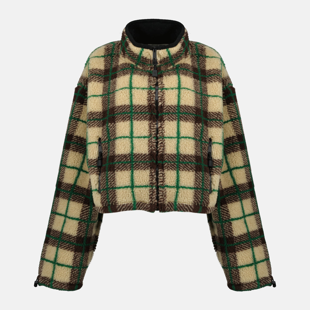 Vestes Casaco de Fleece Beje Quadriculado Miu Miu Marron Femme