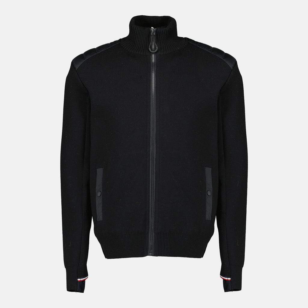 Image de l'article Cardigan zippé matelassé en laine noir de la marque Moncler Grenoble pour Homme - Saison Automne-Hiver 2025 - Vue de Face