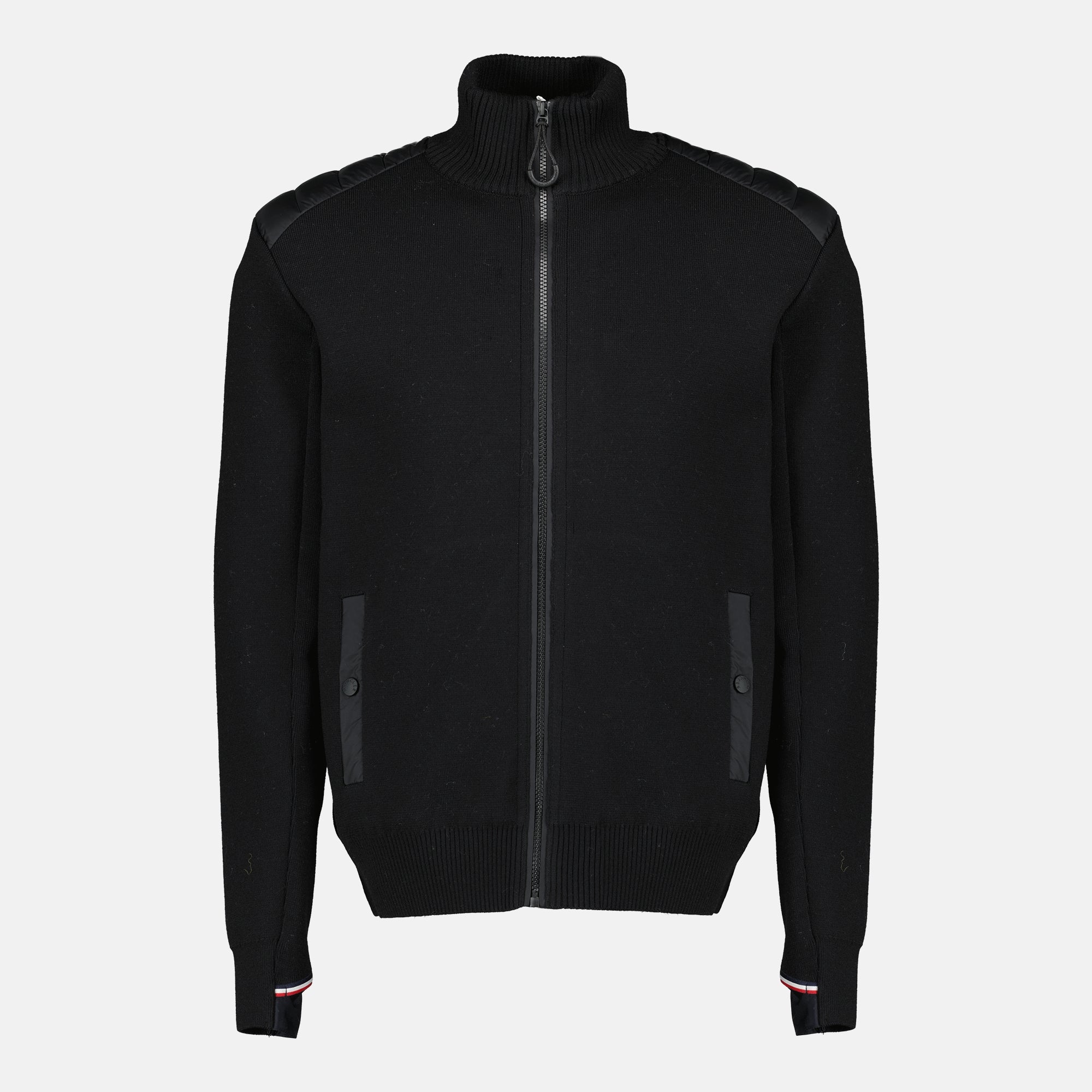 Image de l'article Cardigan zippé matelassé en laine noir de la marque Moncler Grenoble pour Homme - Saison Automne-Hiver 2025 - Vue de Face