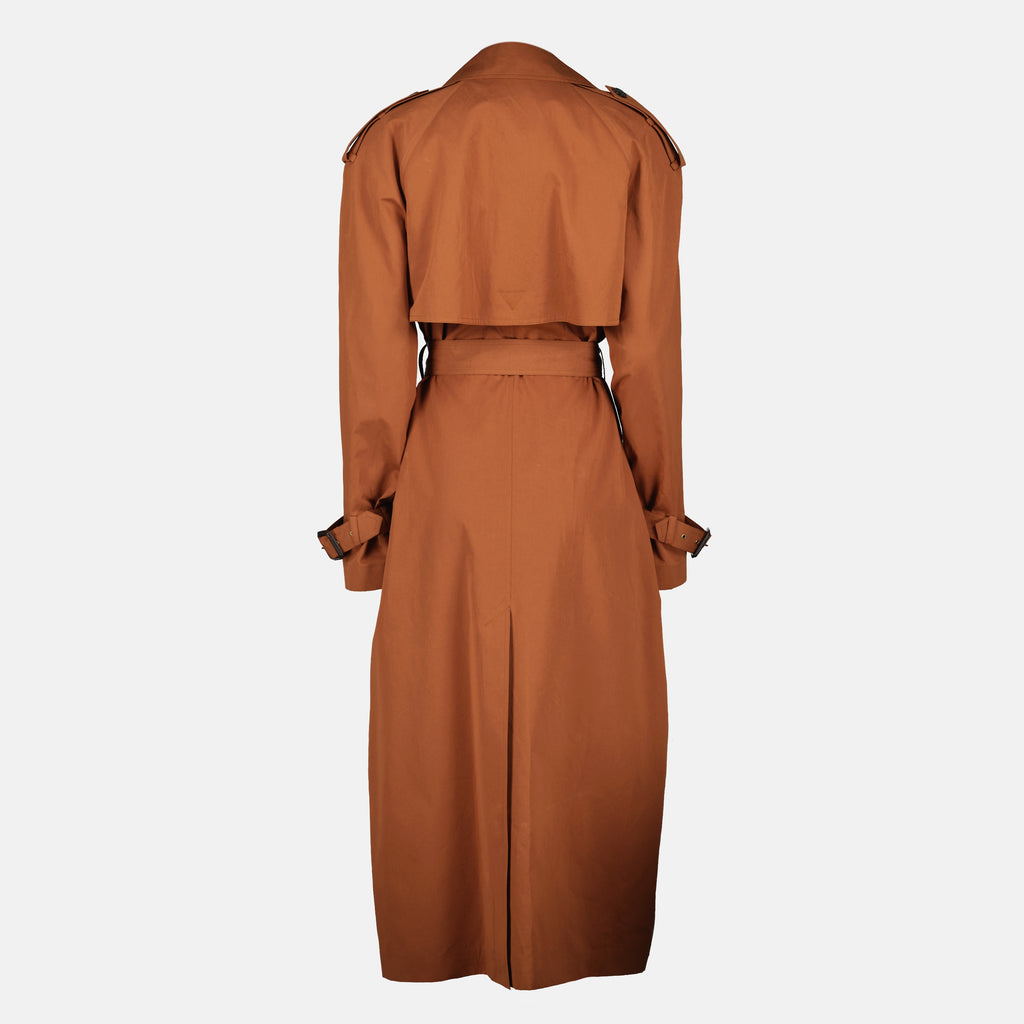 Manteaux Trench Coat em Algodão e Seda Castanho Saint Laurent Marron Femme