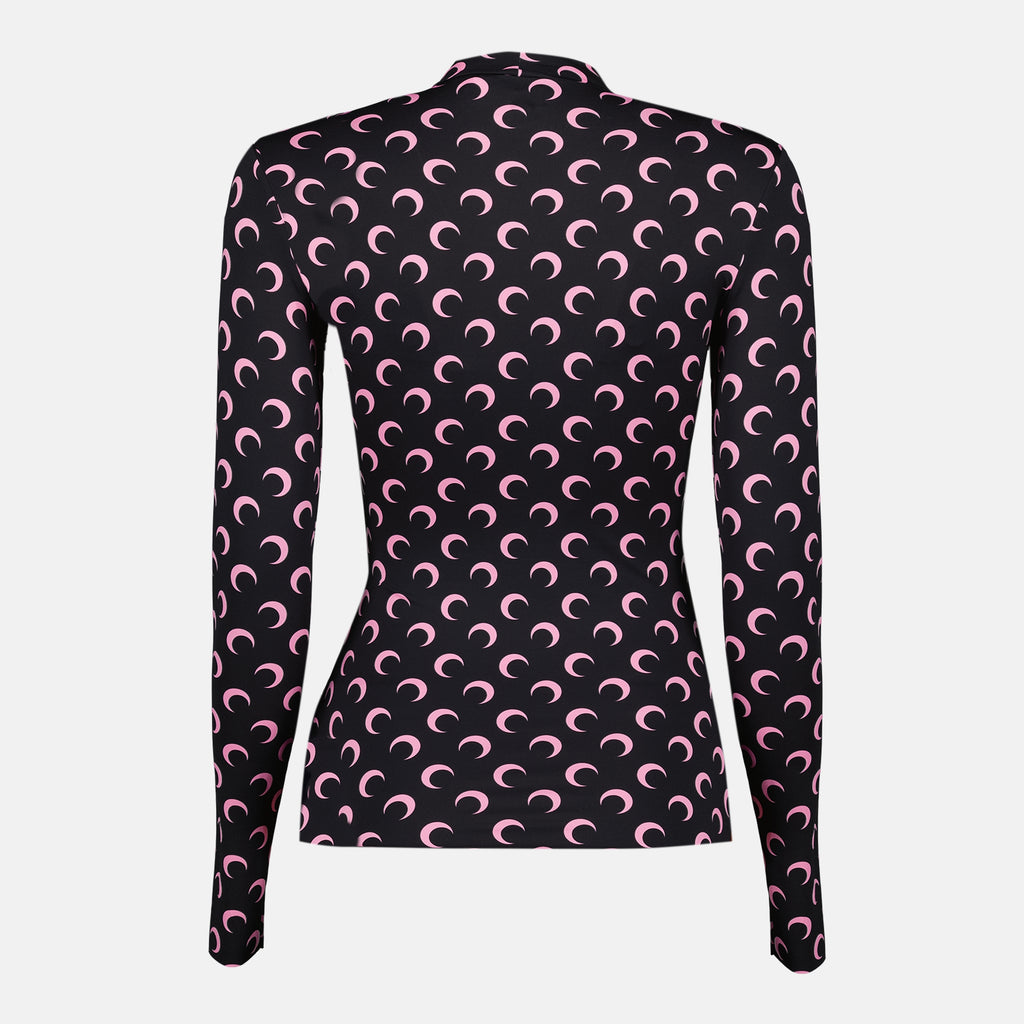 Imagen del top de jersey moon negro y rosa de la marca Marine Serre para Mujer - Temporada Otoño-Invierno 2025 - Vista Trasera