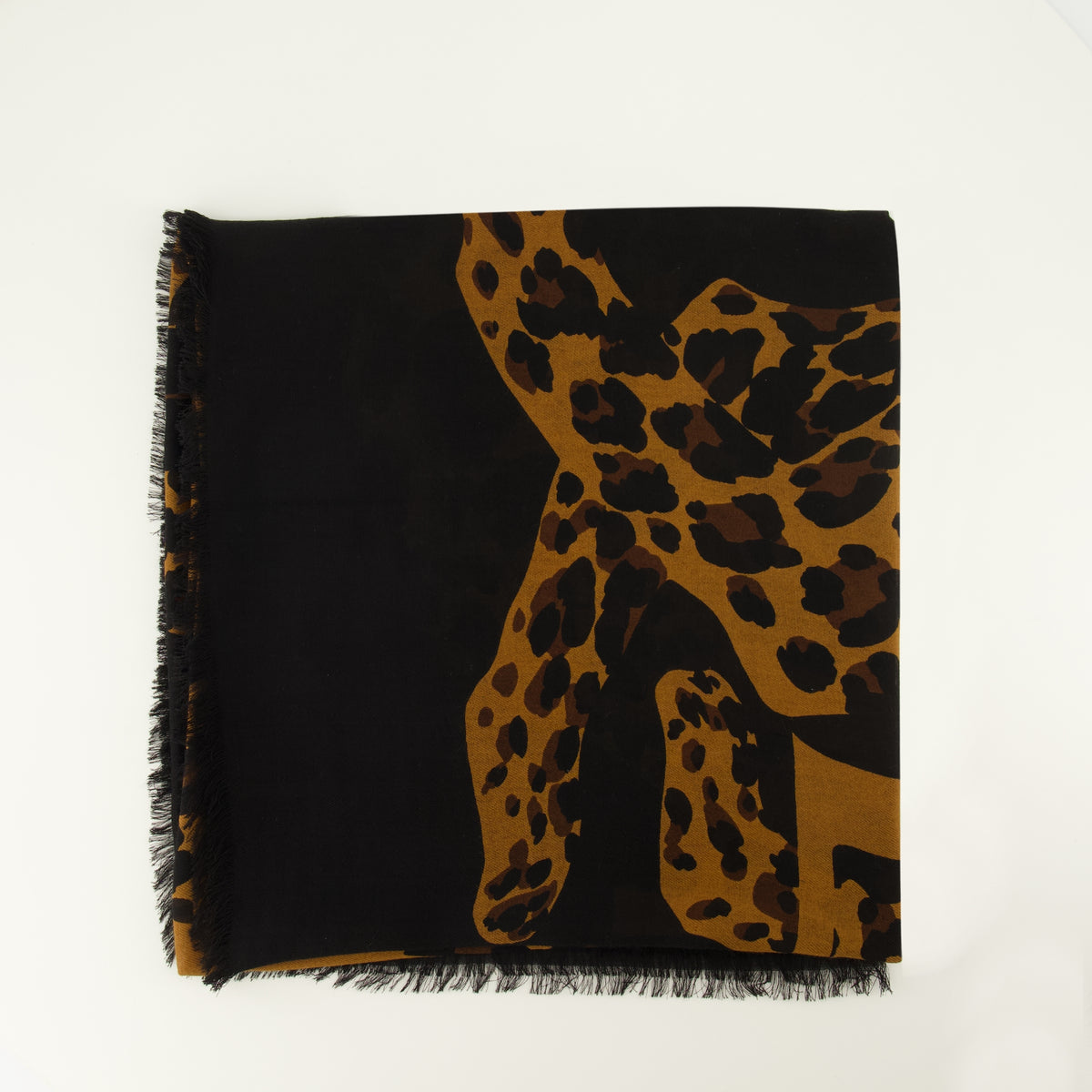 Écharpes, foulards et gants Carré léopard en sergé de laine Saint Laurent Marron Femme