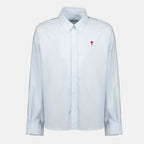 Image of the blue striped Ami heart shirt by the brand Ami PARIS for Unisex - Autumn-Winter 2025 - Front View