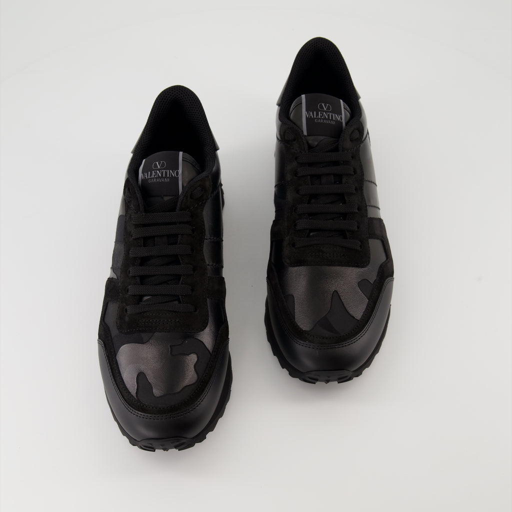 Baskets Sneakers Rockrunner Nero Camo in Tessuto e Nappa Valentino Garavani Noir Homme