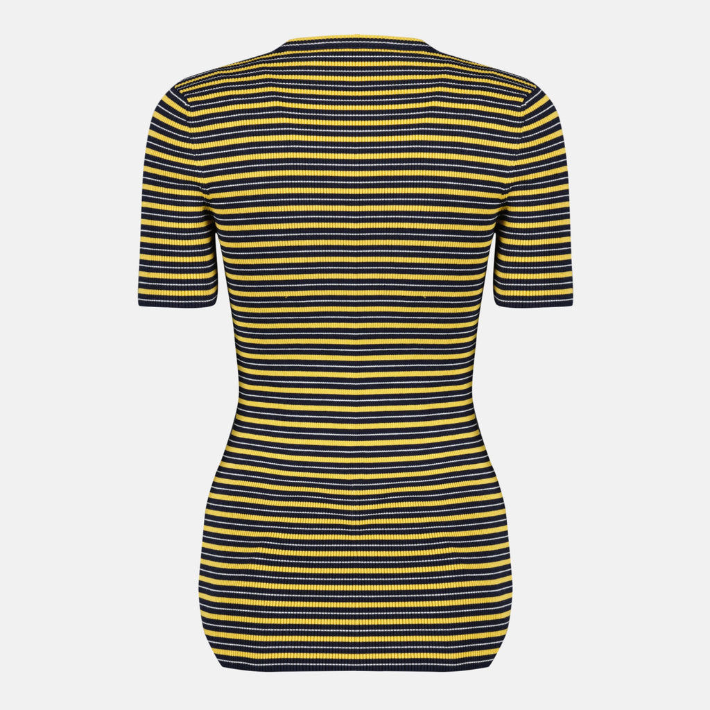 プラダの女性用リブイエローのストライプTシャツの商品画像 - 2026年春夏 - 背面ビュー