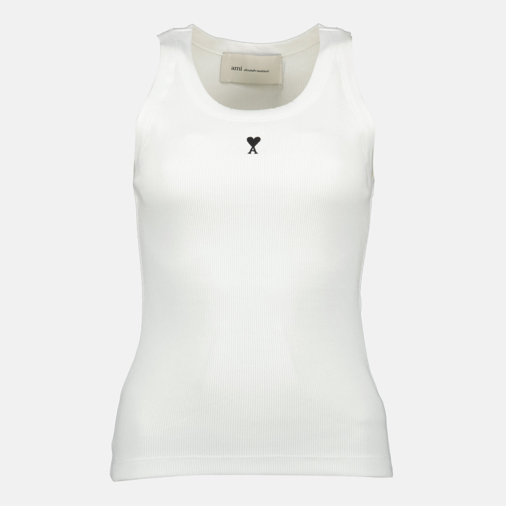 女性用ブランドAmi PARISの白いハートタンクトップの画像 - 2026年春夏シーズン - 前面ビュー