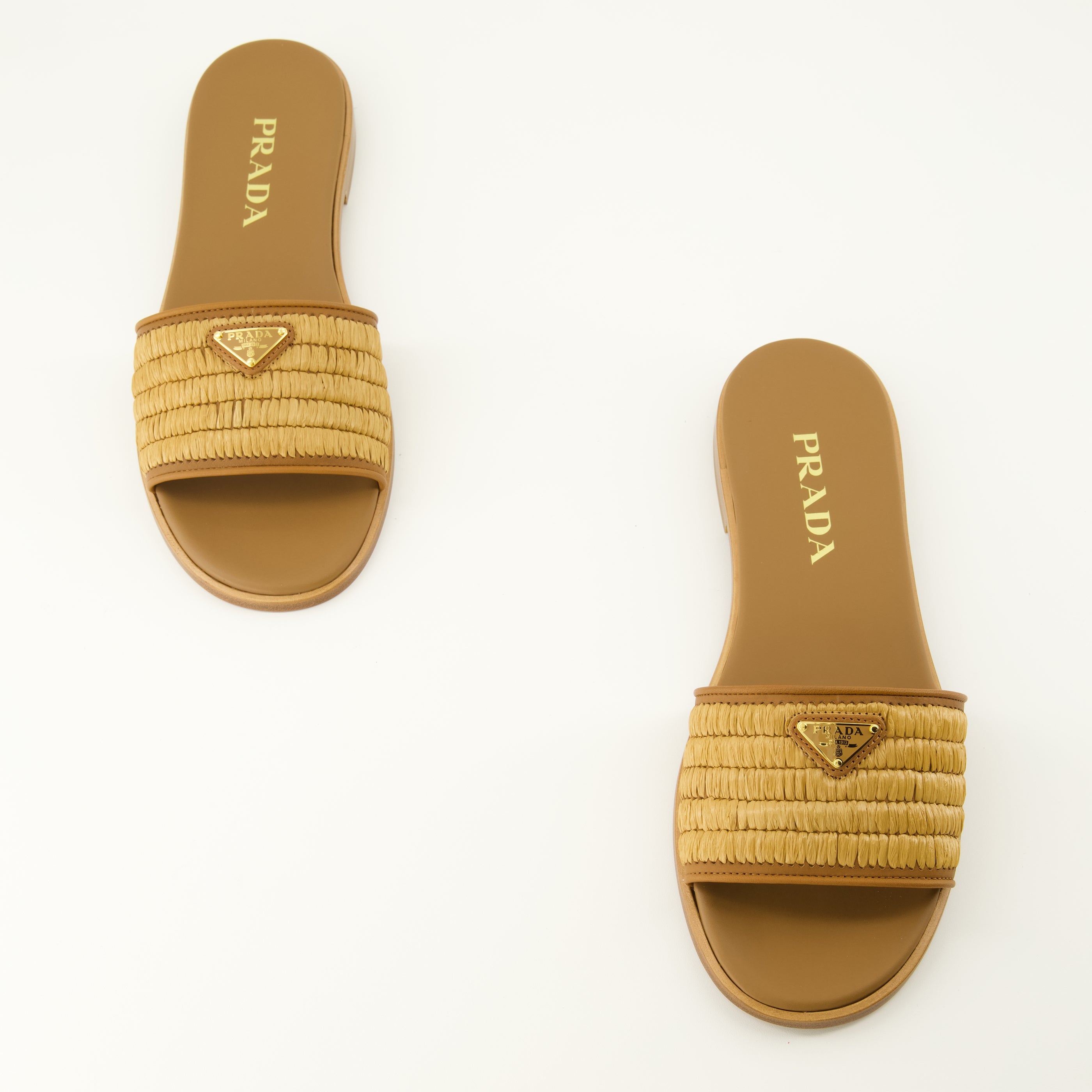 Chaussures ouvertes Mules de Cuero y Croché Marrones Prada Marron Femme