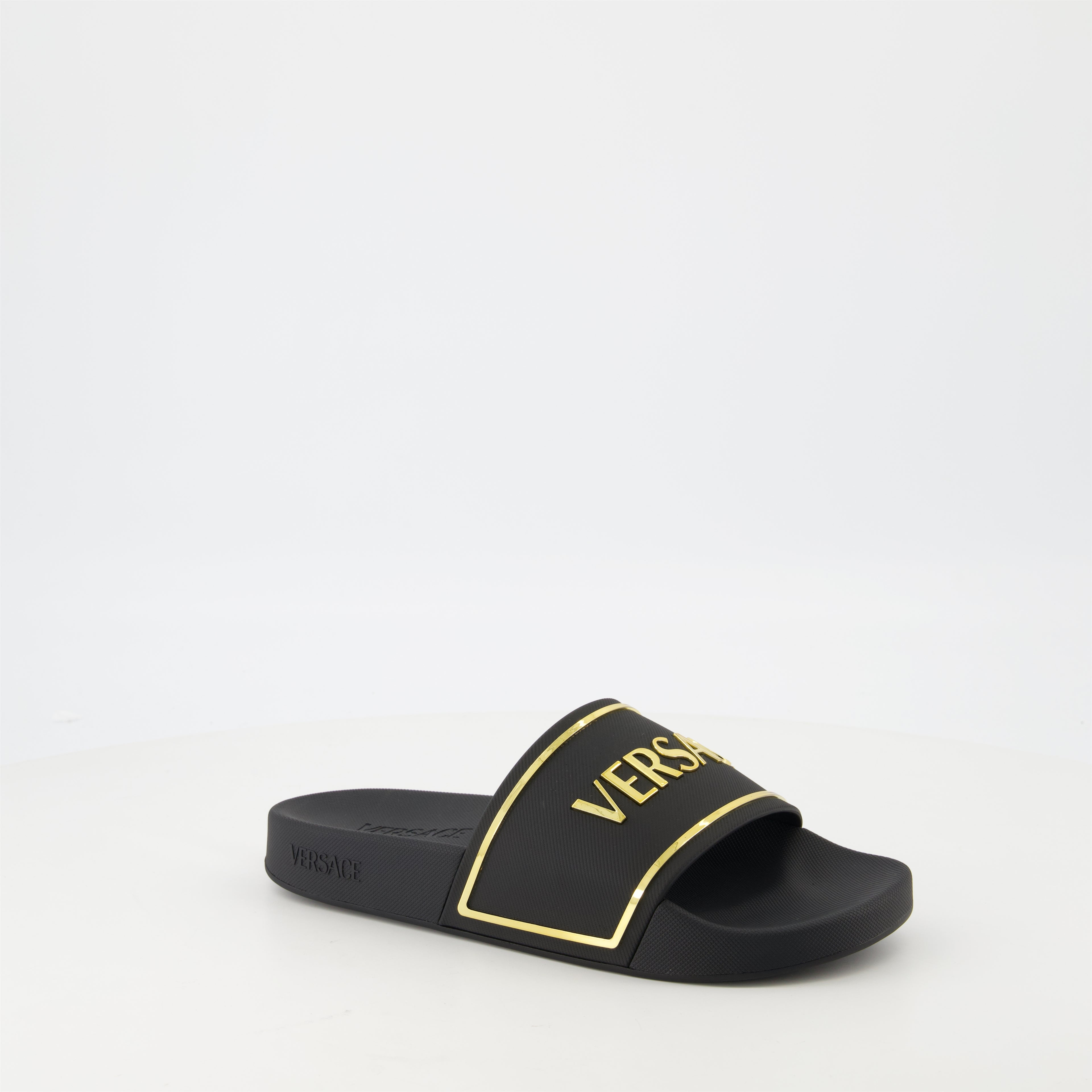 Scarpe aperte Pantofole con Logo Versace Nero Femme
