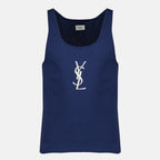 Image de l'article Débardeur Cassandre en coton bleu marine de la marque Saint Laurent pour Homme - Saison Printemps-Été 2026 - Vue de Face