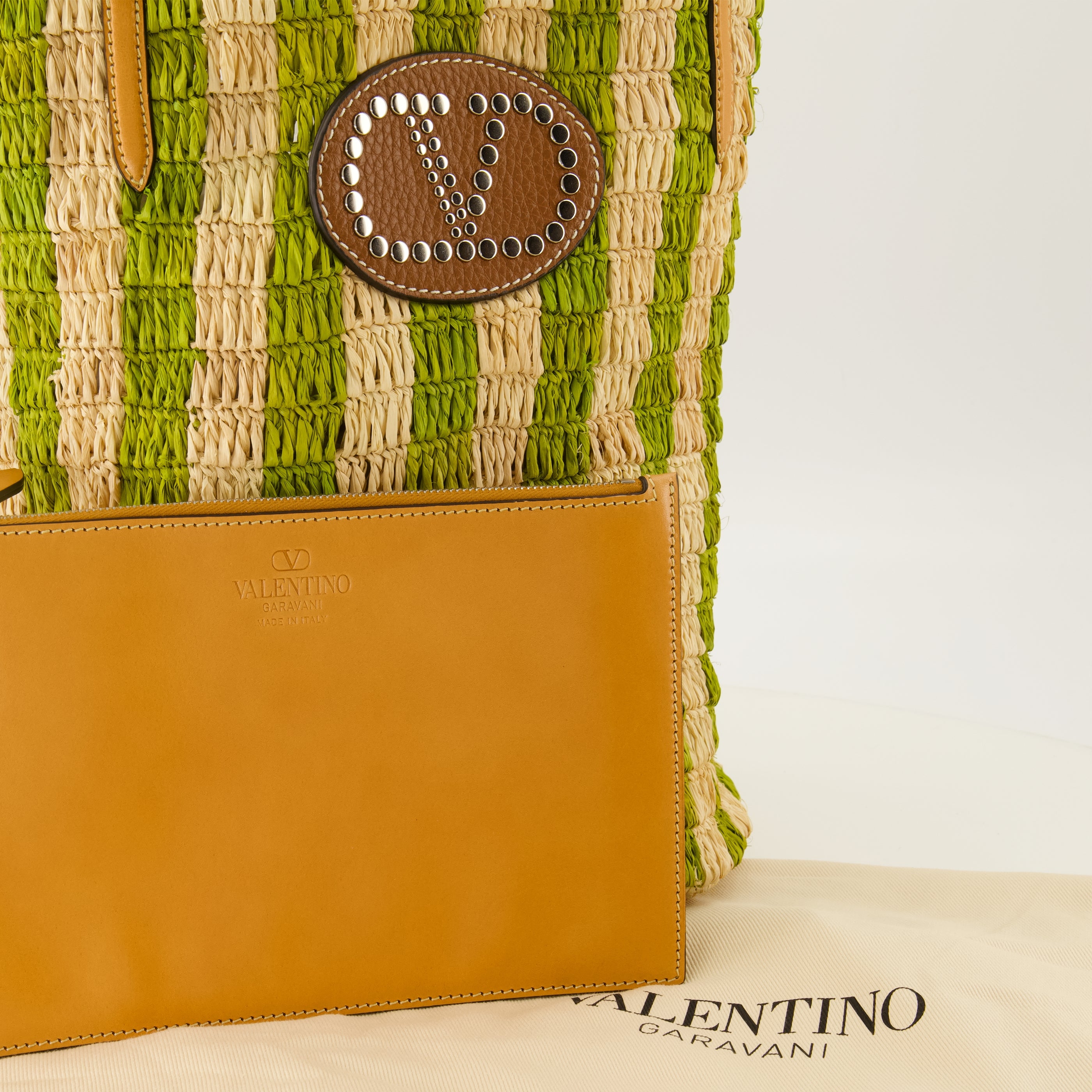 Sacs cabas 그린 스트라이프 라피아 토트 백 Valentino Garavani Vert Femme