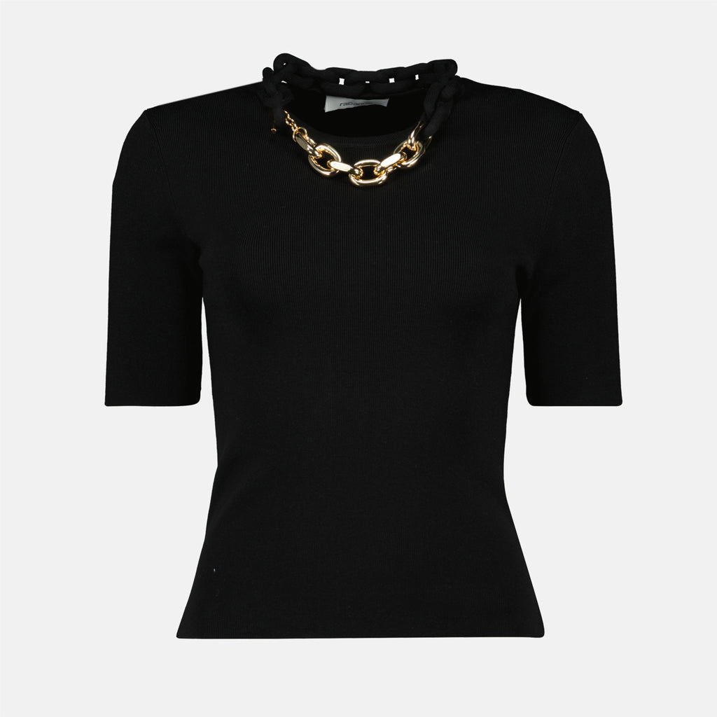 T-shirts Wool Sweater with Link Chain Rabanne Black Femme