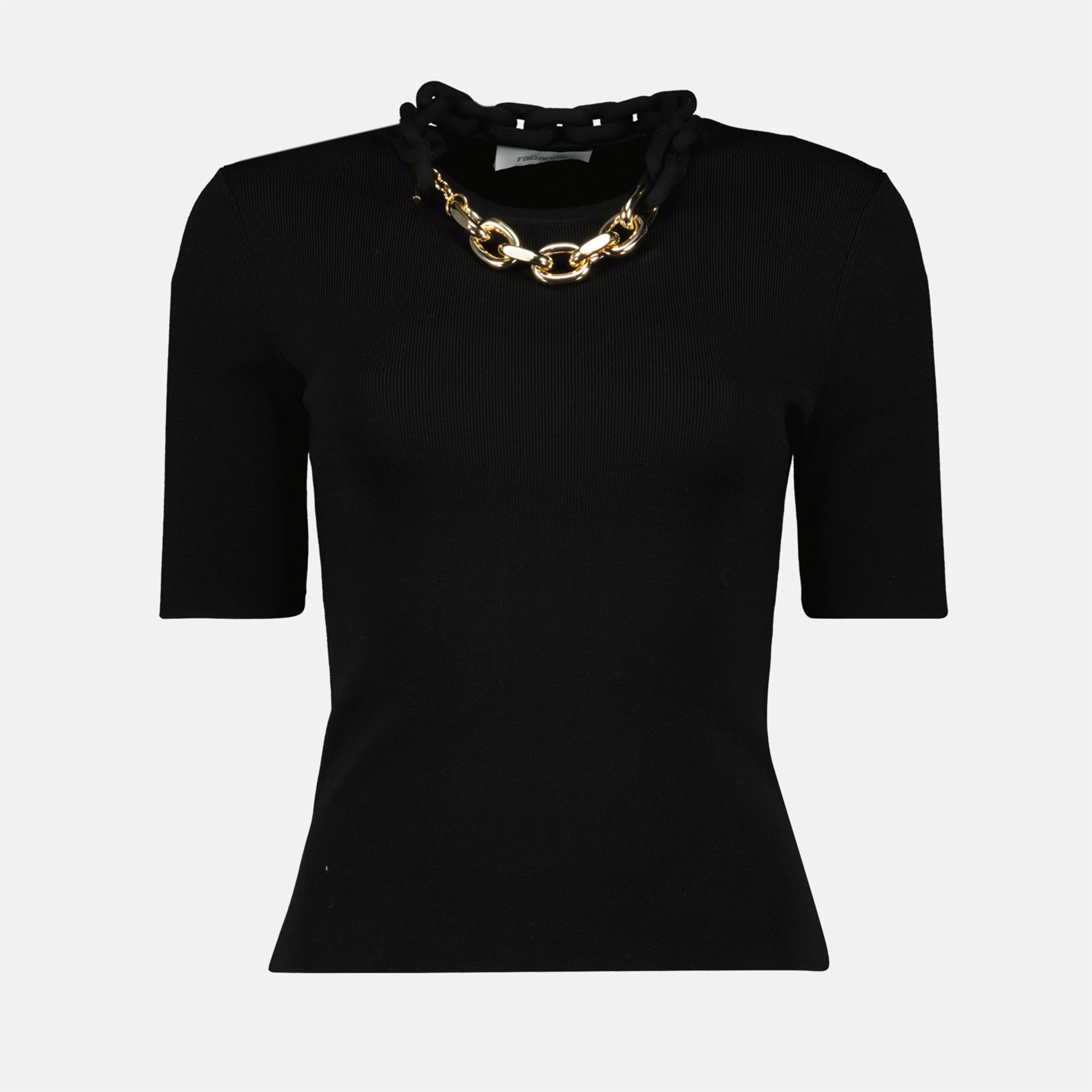 T-shirts Pull en laine avec chaîne en maillons Rabanne Noir Femme