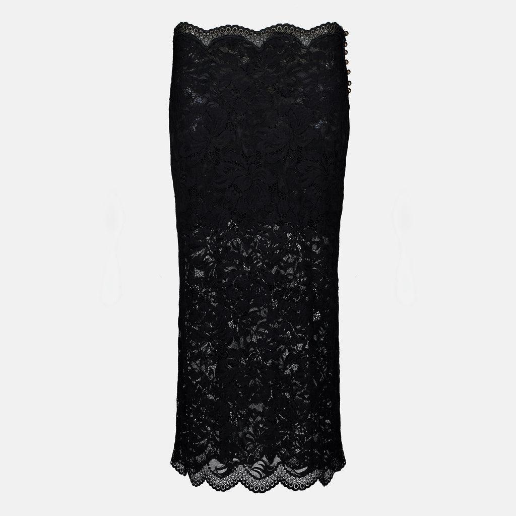 Jupes Falda Midi de Encaje Negra Rabanne Noir Femme