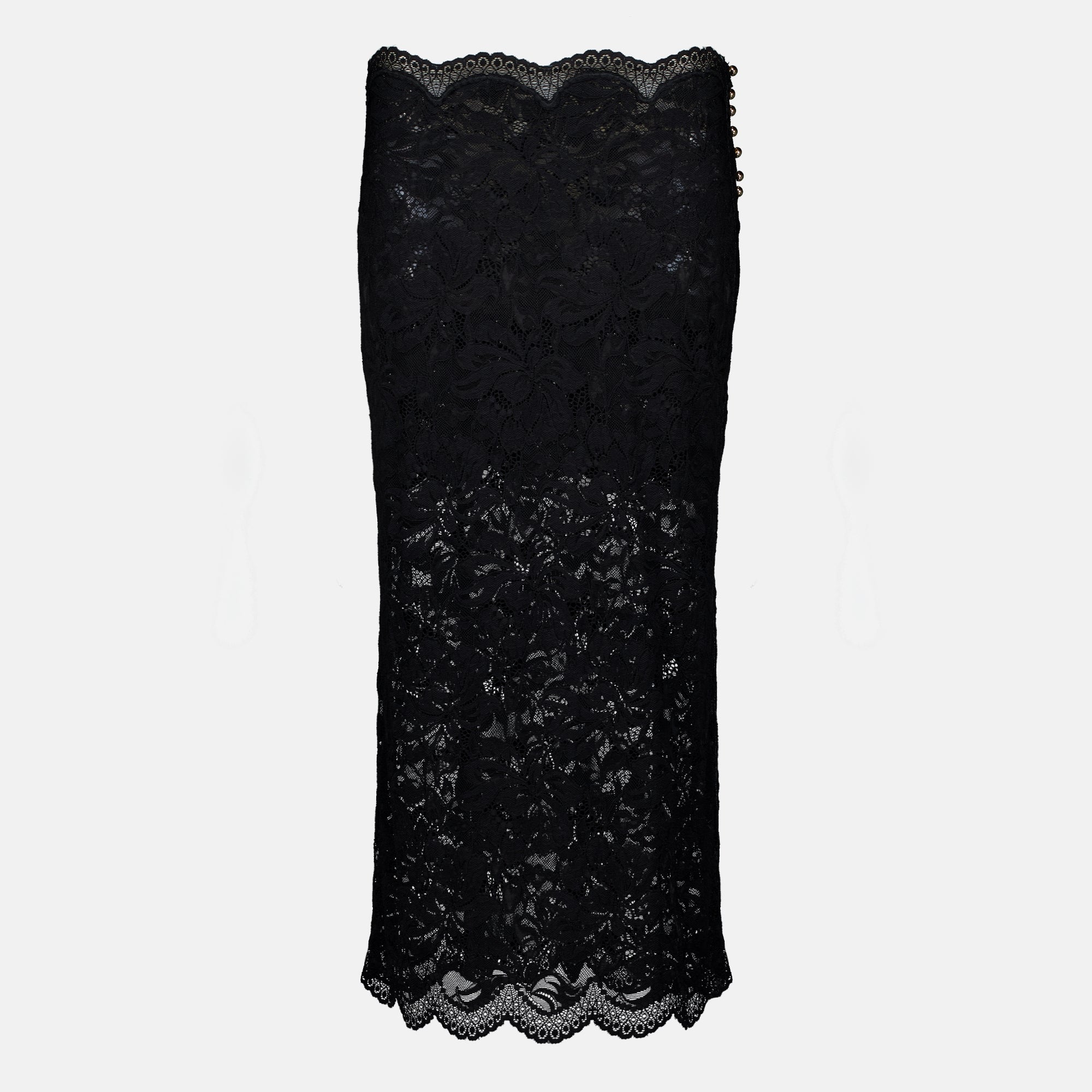 Jupes Falda Midi de Encaje Negra Rabanne Noir Femme