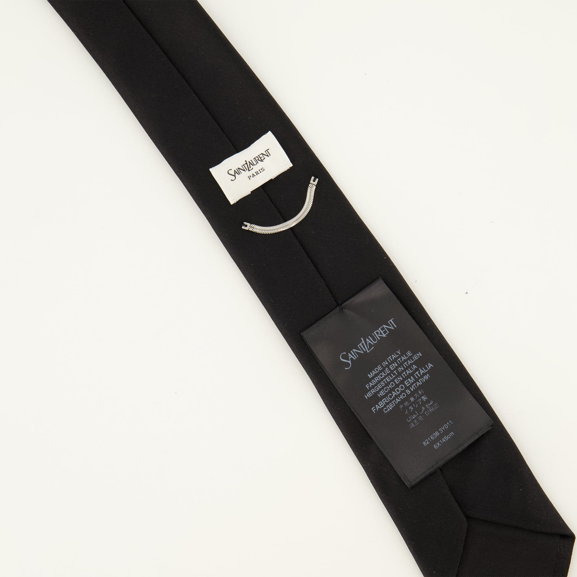 Écharpes, foulards et gants 블랙 실크 새틴 넥타이 Saint Laurent Noir Homme