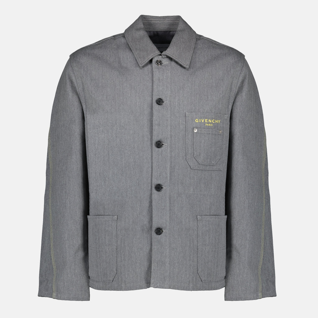 지방시 남성용 그레이 데님 헤링본 자켓 이미지 - 2026 봄-여름 - 앞면 보기