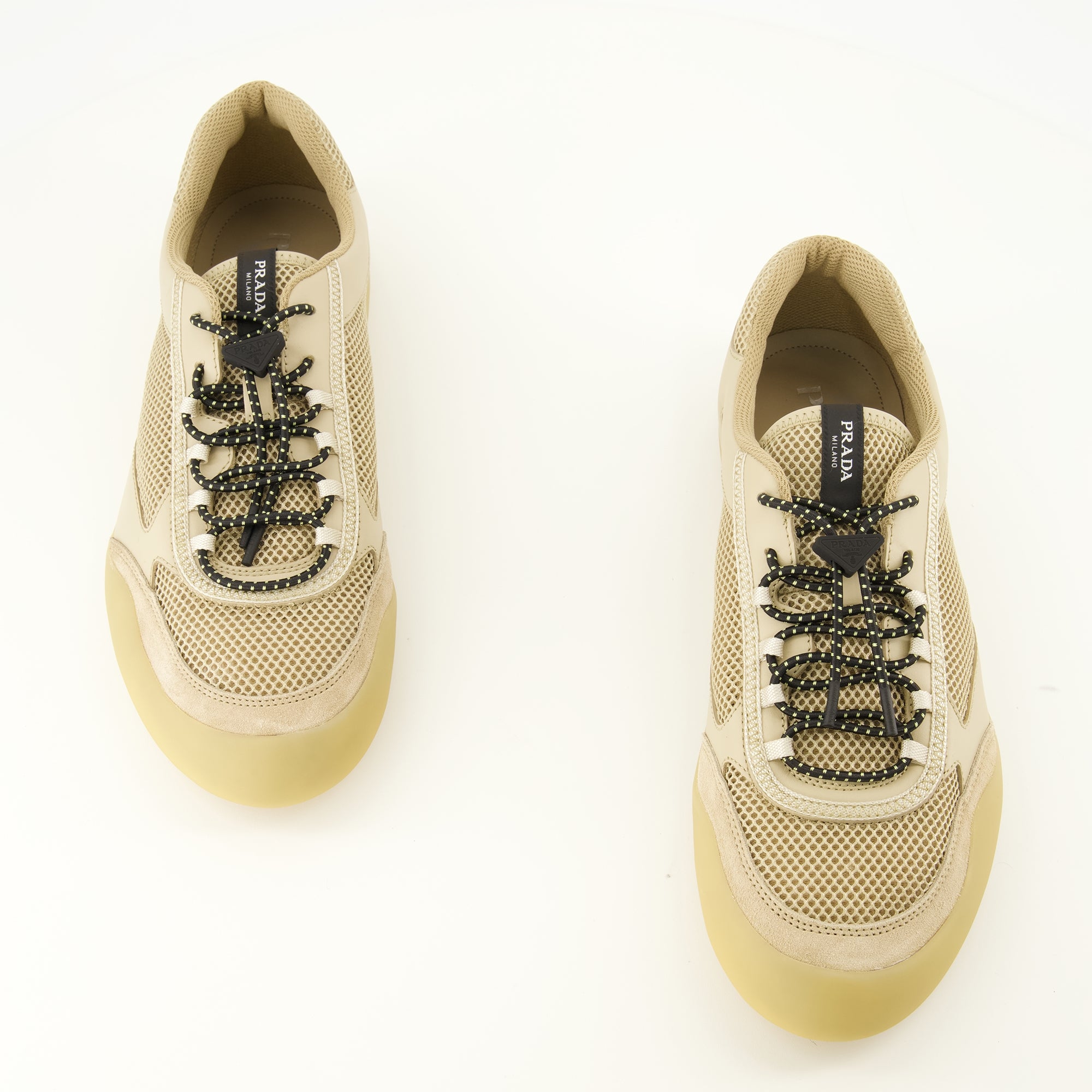 Baskets Sapatilhas Speedrock Beijes em Couro e Malha Prada Beige Homme