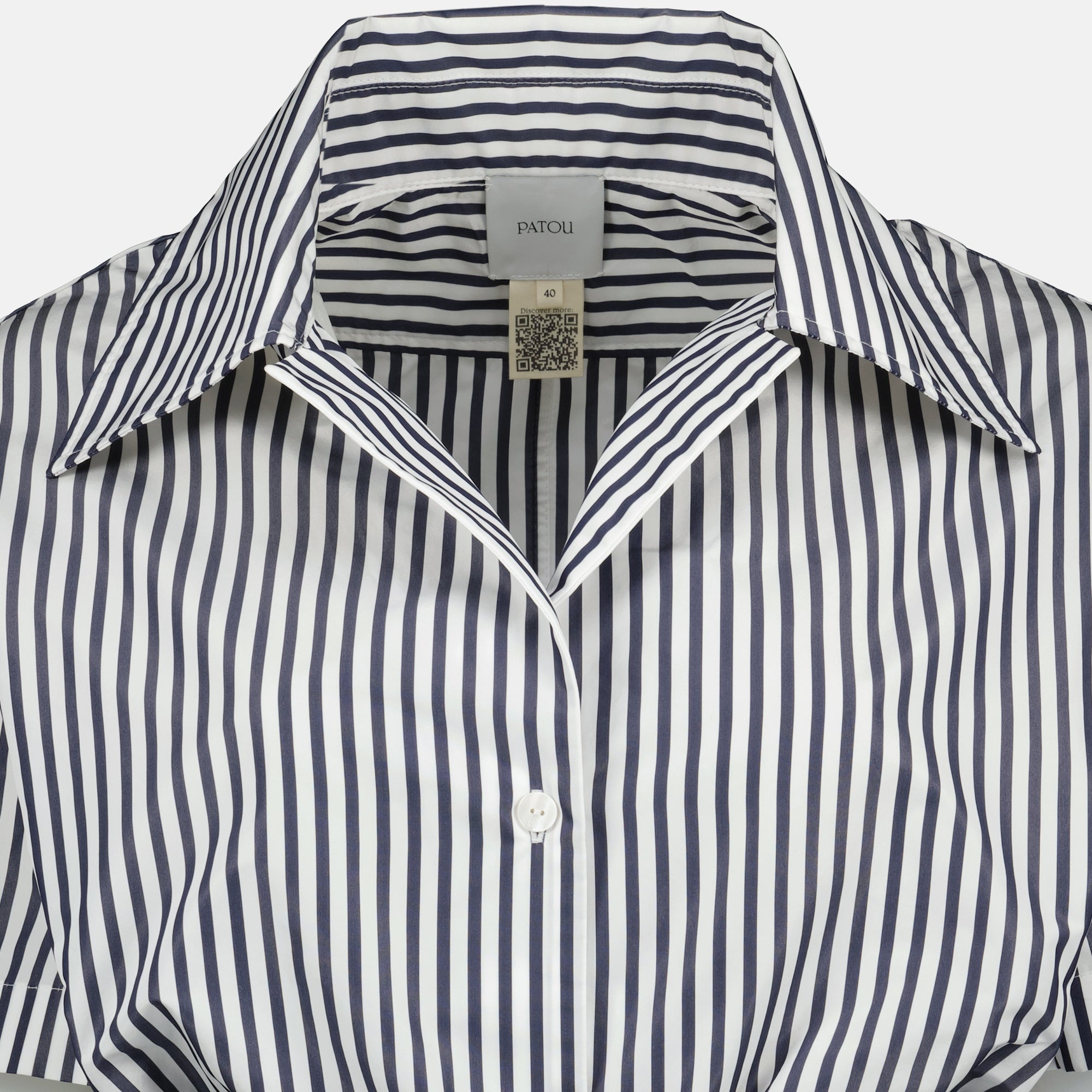 Imagem do artigo Camisa curta às riscas azul e branca da marca Patou para Mulheres - Temporada Primavera-Verão 2026 - Vista Detalhada_2