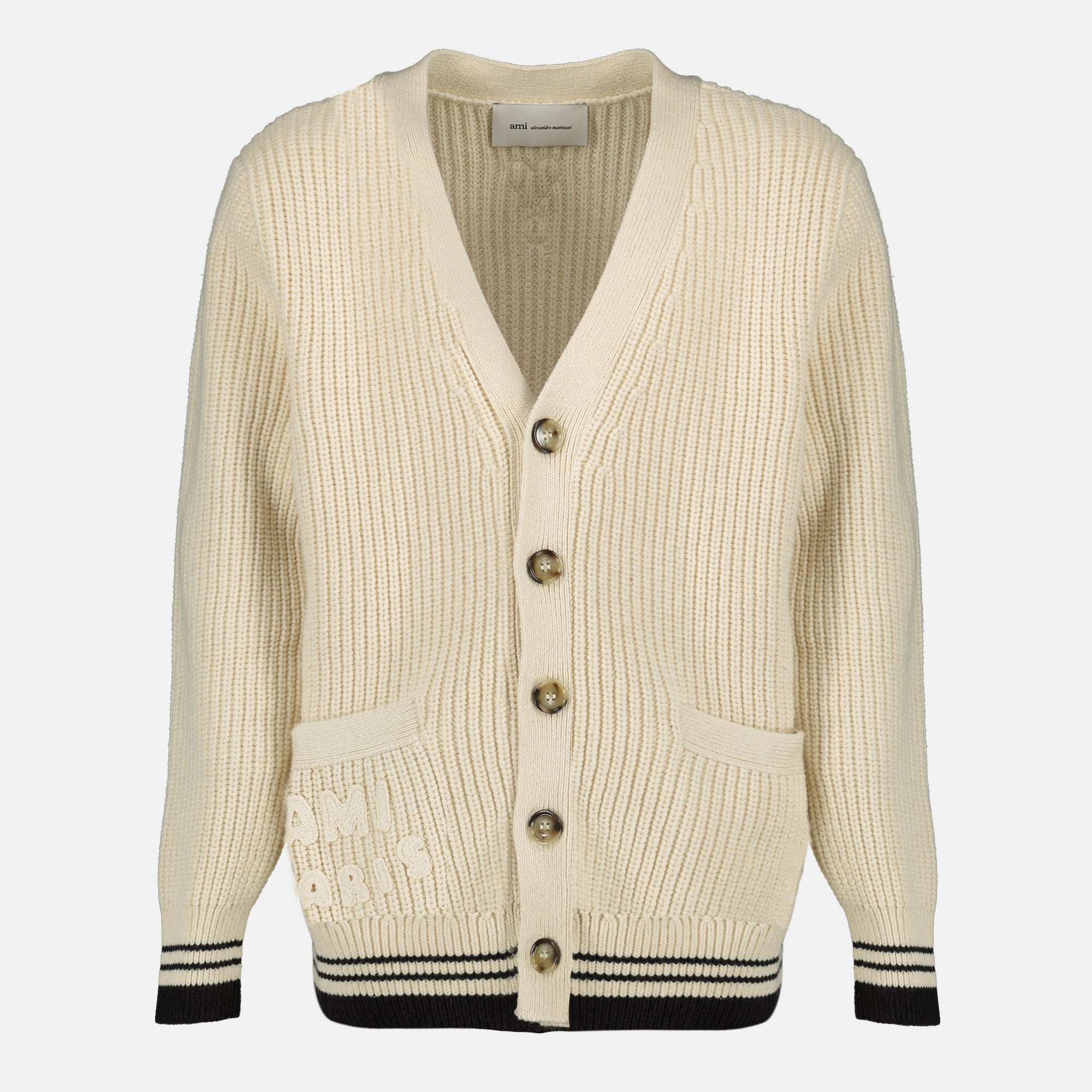 Image de l'article Cardigan AMI Paris beige de la marque Ami PARIS pour Unisex - Saison Printemps-Été 2026 - Vue de Face
