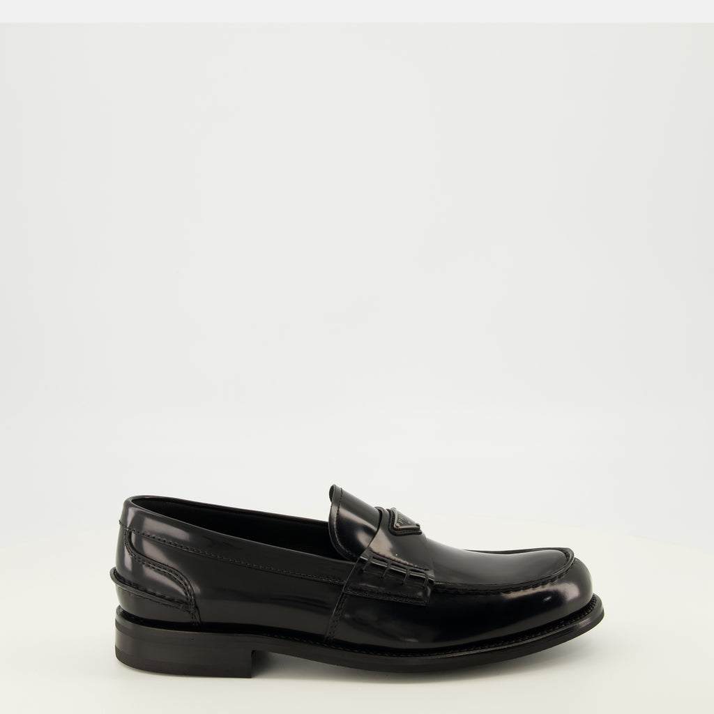 Mocassins Schwarze genoppte Leder Slipper Prada Noir Homme