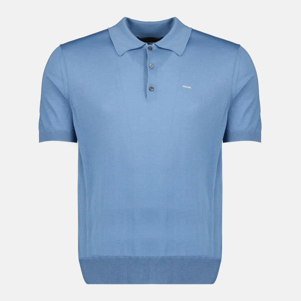 Image de l'article Polo en laine fine bleu de la marque Prada pour Homme - Saison Printemps-Été 2026 - Vue de Face