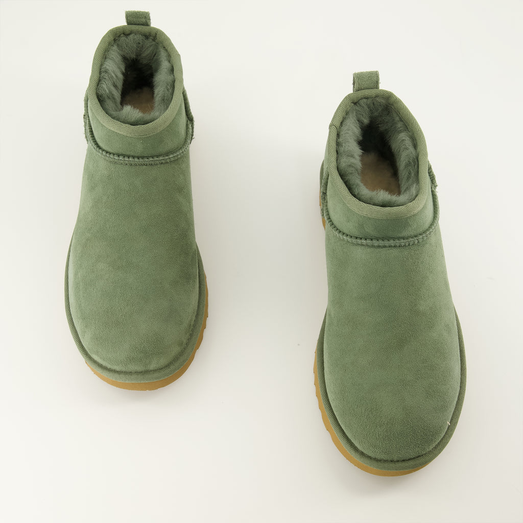 Bottines Classic Ultra Mini Green Boots Ugg Vert Femme