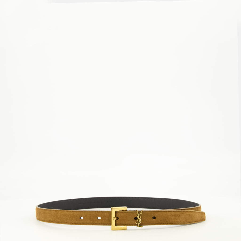 Ceintures カサンドル ブラウンスエードベルト Saint Laurent Marron Femme