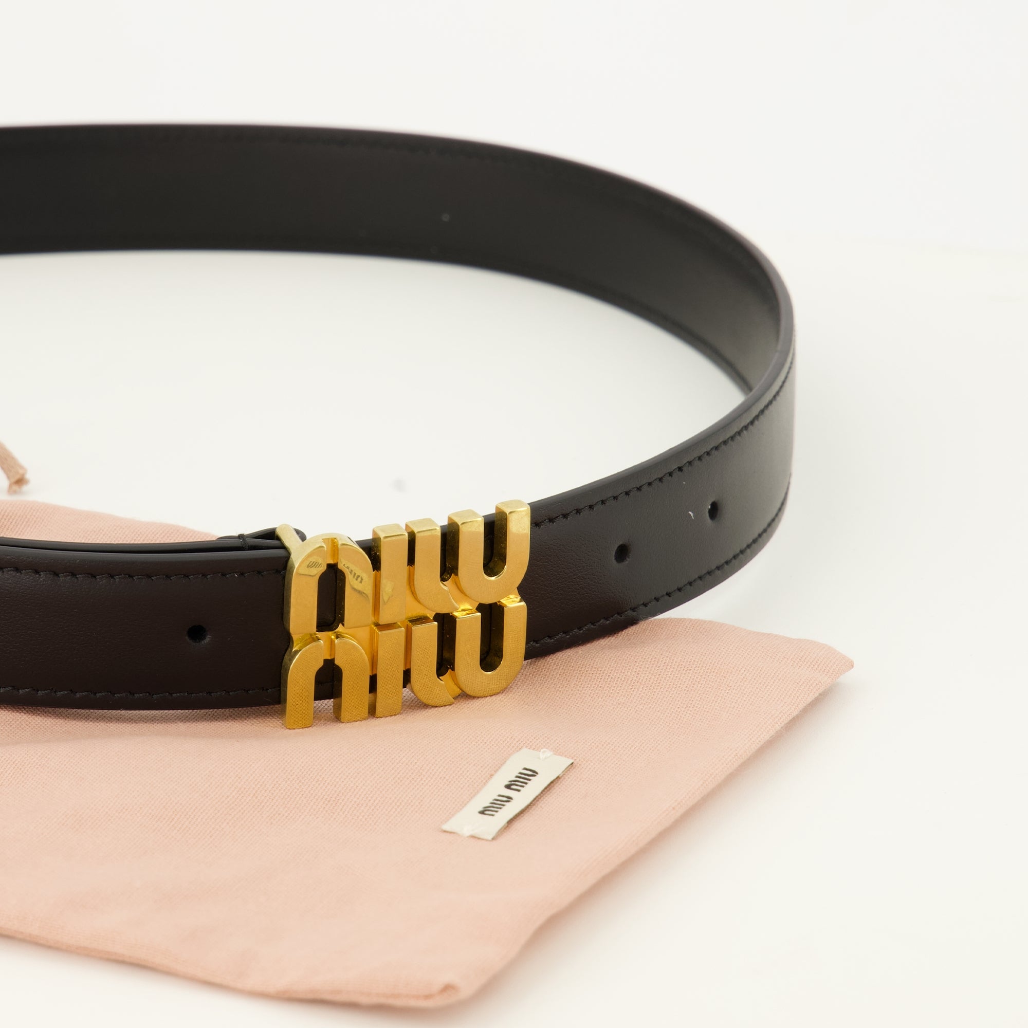 Ceintures Cinto de Couro Preto Miu Miu Noir Femme