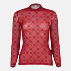Image of the Women's red mesh monogram top by Marine Serre - Fall-Winter 2025 - Front View