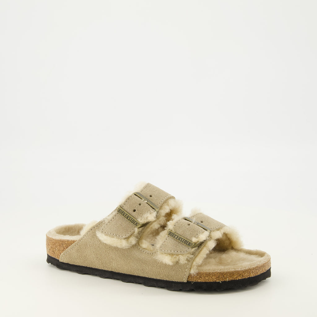 Chaussures ouvertes Sandálias Arizona em Pele Bege Birkenstock Beige Unisexe
