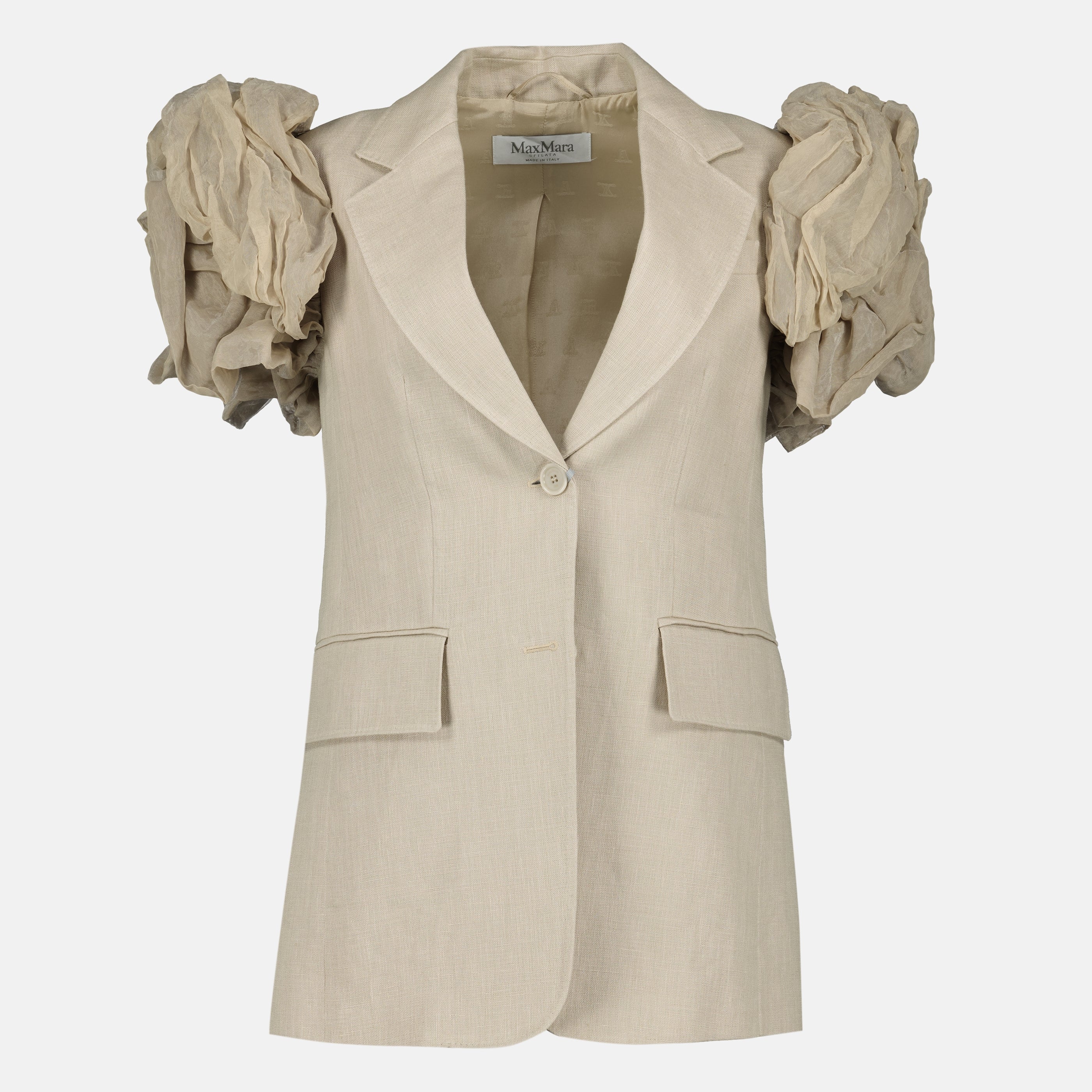 Vestes Veste sans manches beige en lin avec volants Max Mara Beige Femme