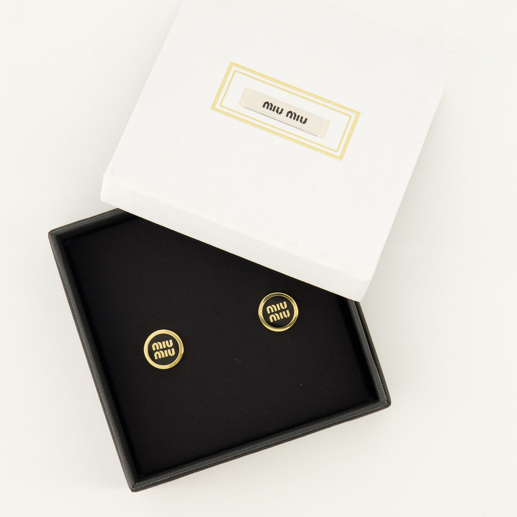 Bijoux Brincos de Metal com Email Branco Miu Miu Noir Femme