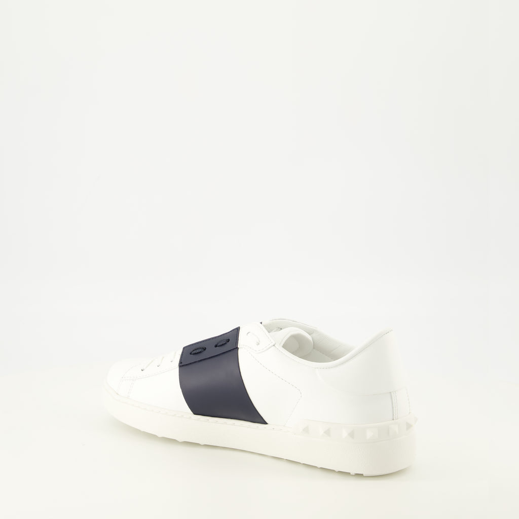 Baskets ホワイトとネイビーブルーのオープンスニーカー Valentino Garavani Blanc Homme