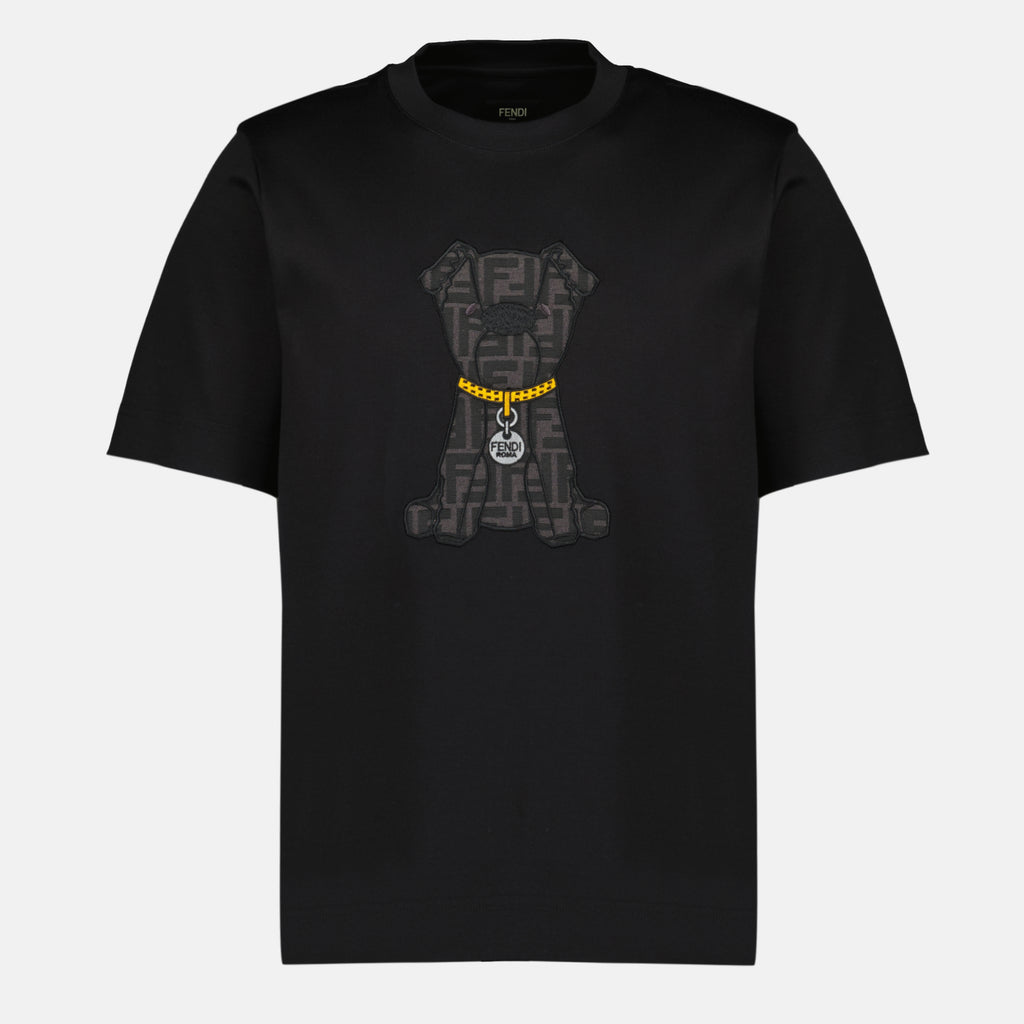 T-shirts Black Printed Cotton T-Shirt Fendi Noir Homme
