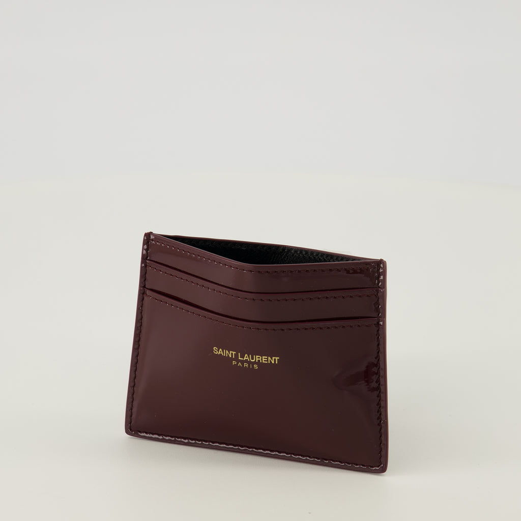 Image of the Burgundy patent leather cardholder by Saint Laurent for Women - Spring-Summer 2026 - Detailed View 2