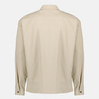 Image of the beige cotton zip-up shirt jacket by Prada for Men - Spring-Summer 2026 - Back View