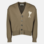 Image de l'article Cardigan AMI de coeur beige en laine et coton de la marque Ami PARIS pour Unisex - Saison Printemps-Été 2026 - Vue de Face