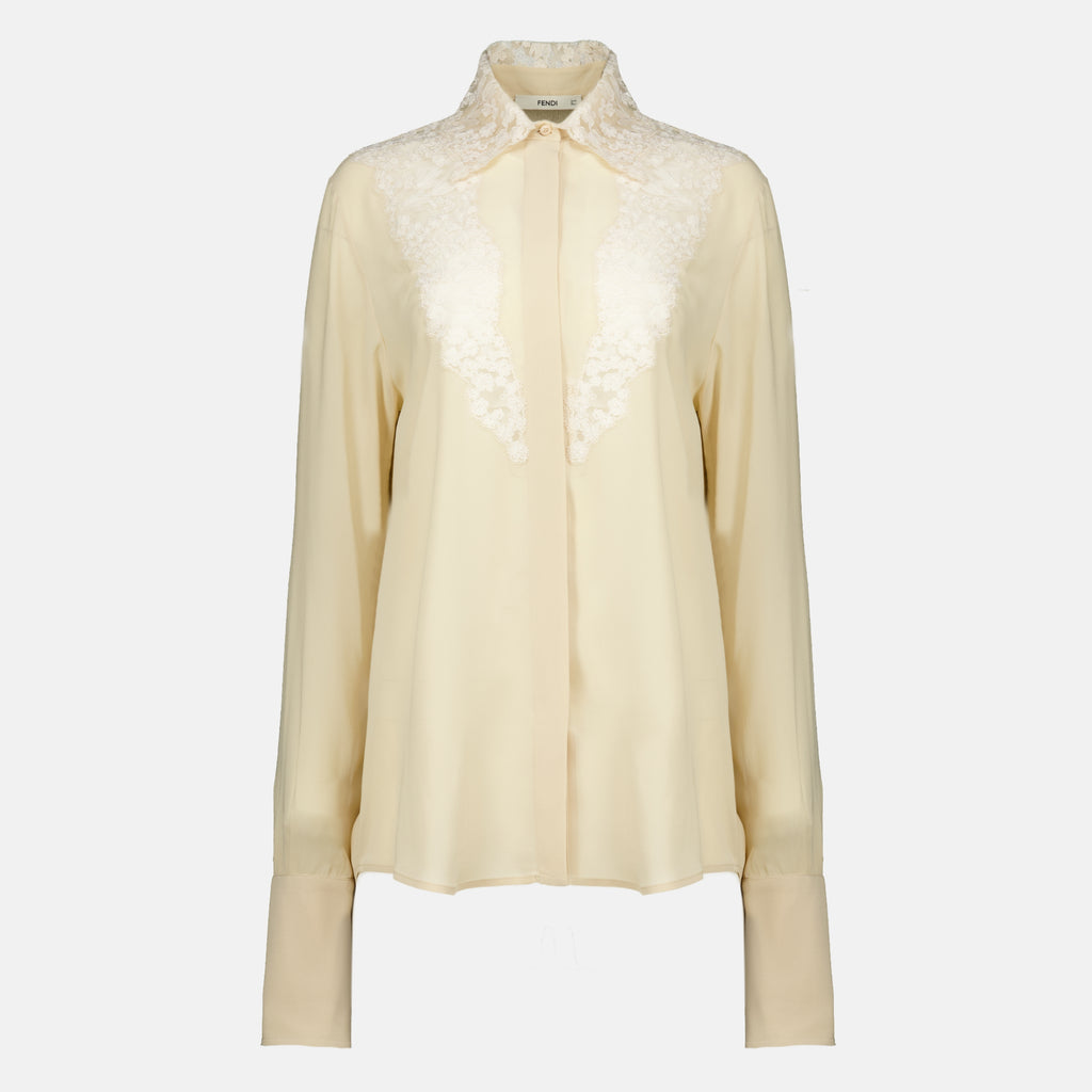 Chemises Besticktes Seidenhemd Fendi Beige Femme