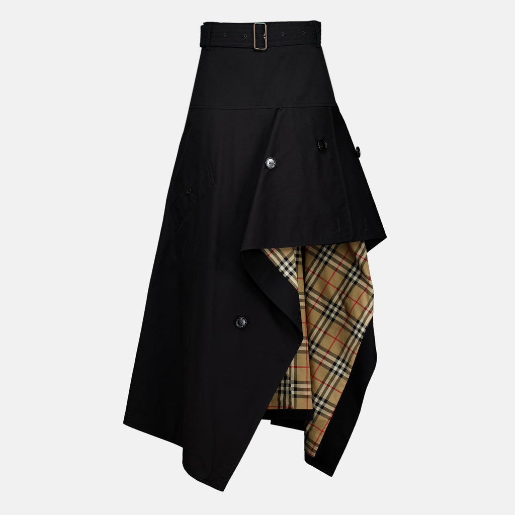 Jupes 블랙 가바딘 비대칭 트렌치 스커트 Burberry Noir Femme