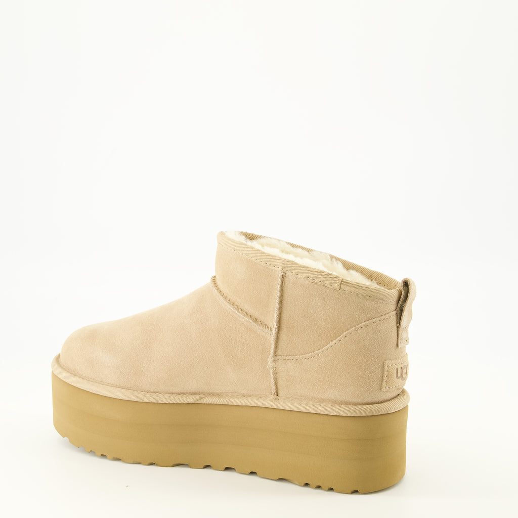 Bottines Klassische Ultra Mini Plattformstiefel Beige Ugg Beige Femme