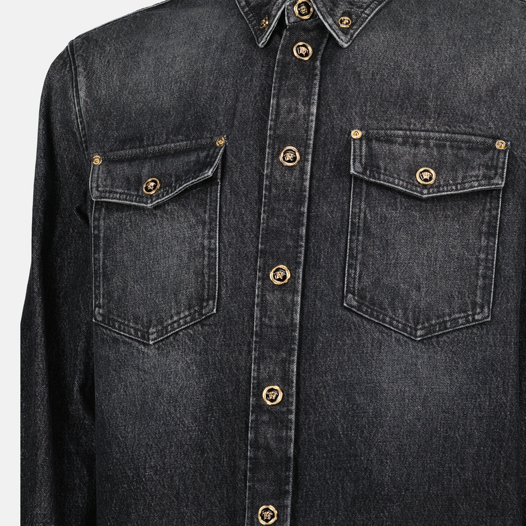 Chemises Chemise en jean Versace Noir Homme