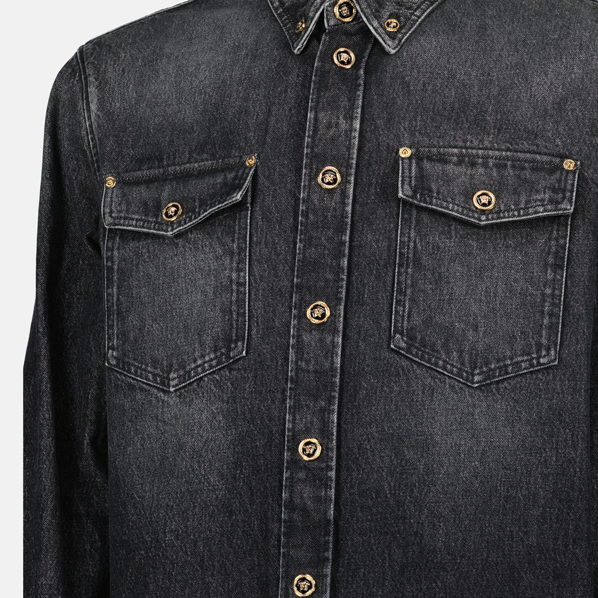 Chemises Chemise en jean Versace Noir Homme
