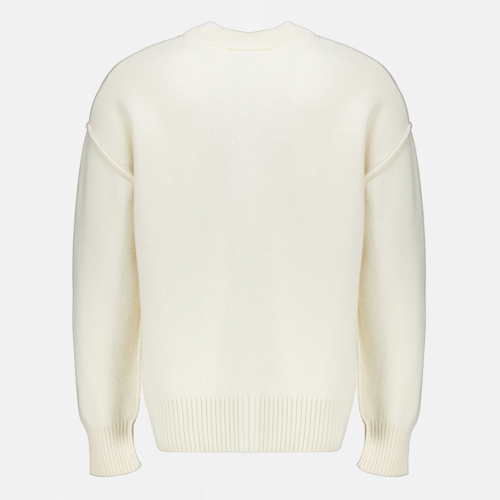 Maille AMI Heart Cardigan in White Wool Ami PARIS Blanc Unisexe