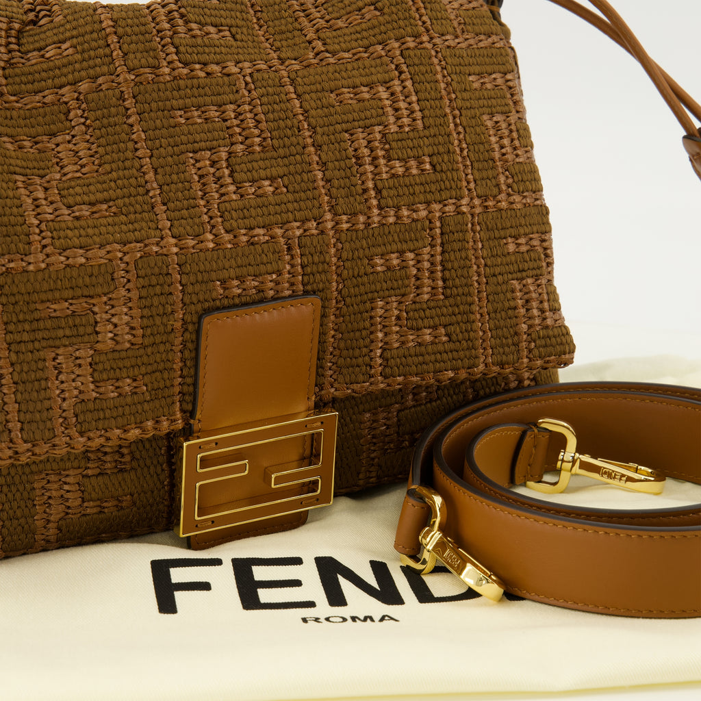 Sacs à main et épaule Mamma Baguette 미디엄 브라운 라피아 효과 가방 Fendi Marron Femme