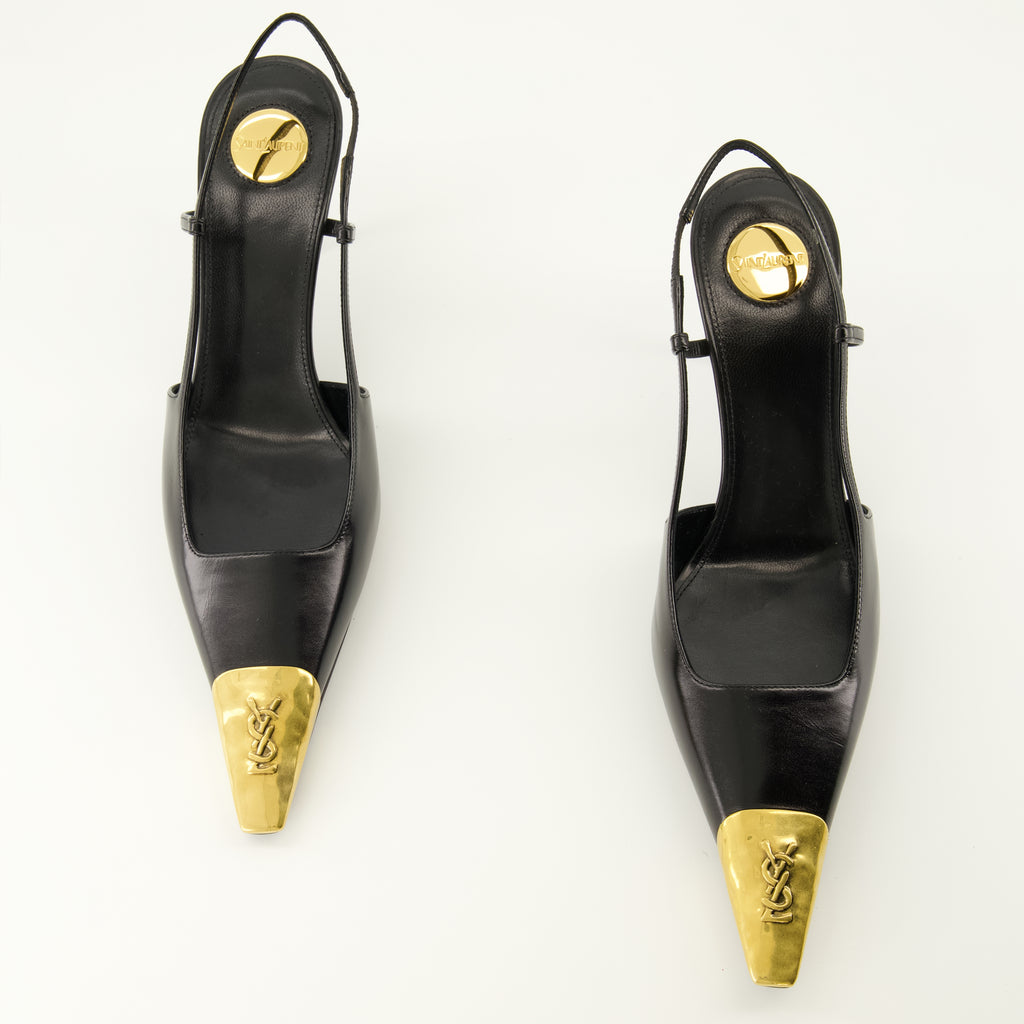 Escarpins 제안 블랙 가죽 슬링백 Saint Laurent Noir Femme