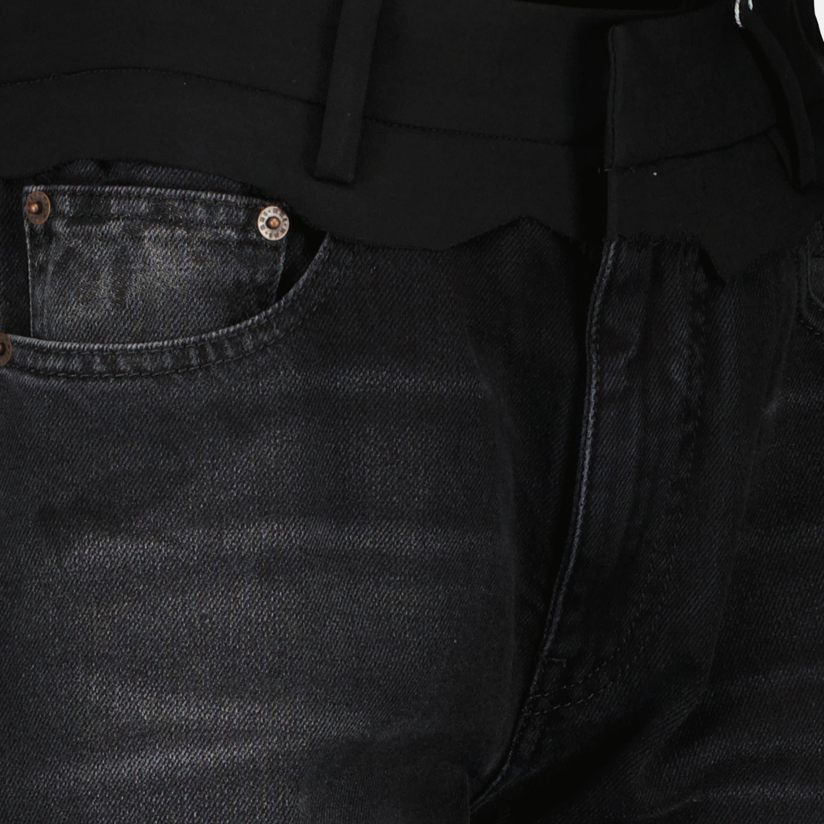 Pantalons Jeans de Denim Negro de Pierna Recta Mm6 Noir Femme
