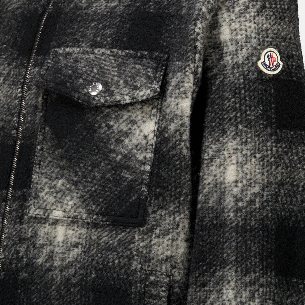 Vestes Camicia Nera a Carreaux con Zip Moncler Noir Homme