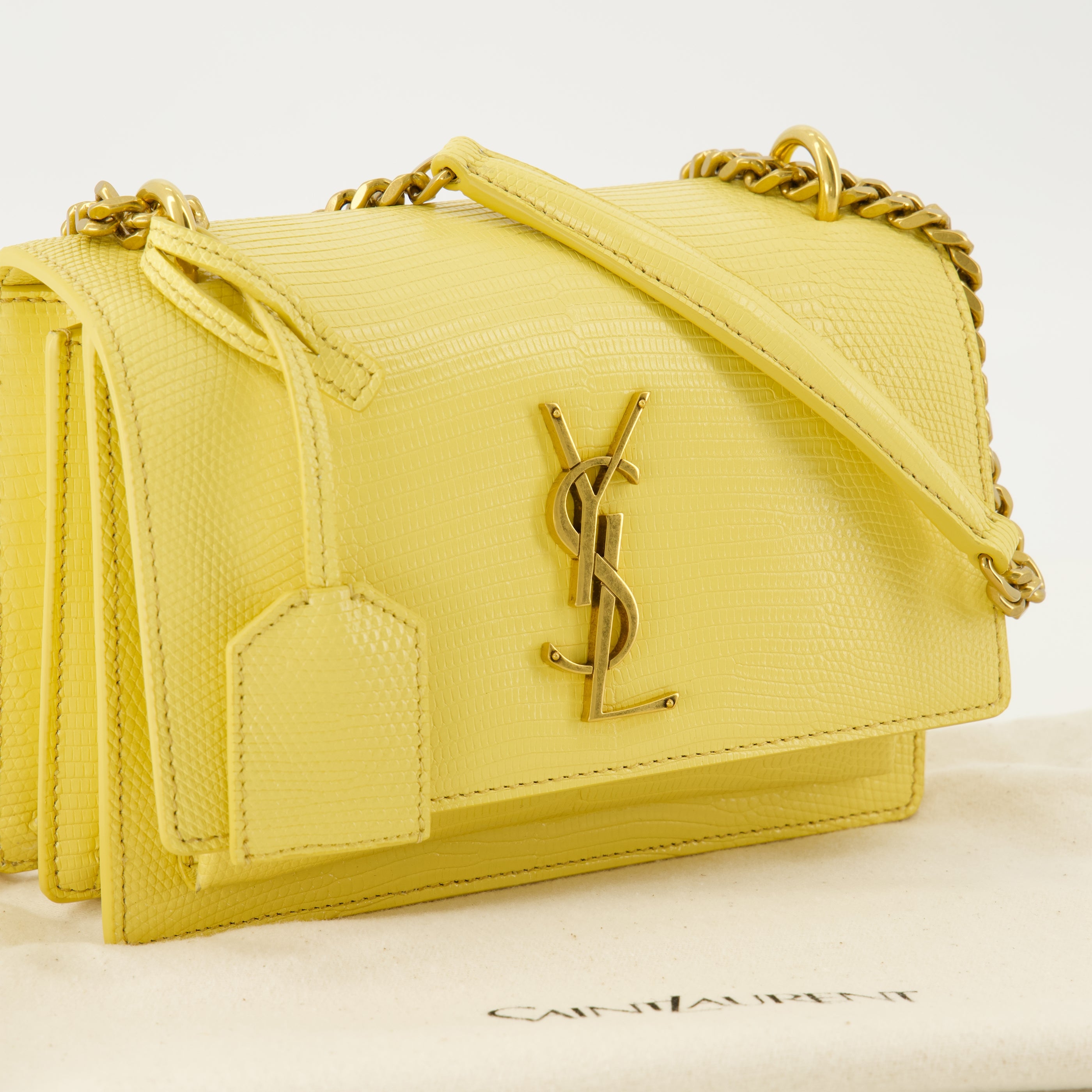 Sunset small yellow lizard leather bag Saint Laurent - Women's